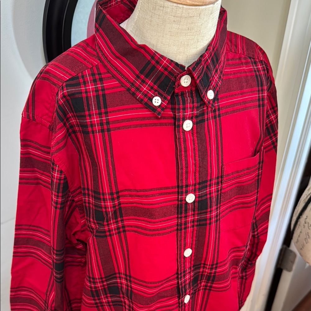 Gymboree Dressed Up Boys Red & Black Plaid Cotton Button Down Long Sleeve Shirt